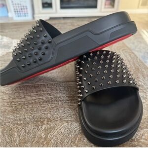 Christian Louboutin Black and Red Studded Sandals